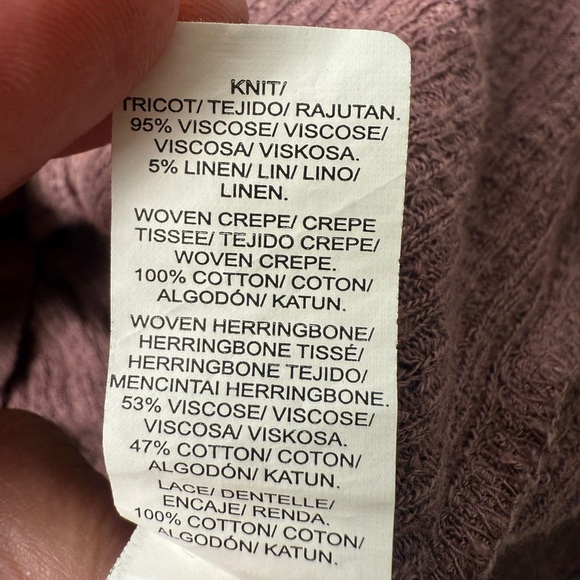 Lucky Brand Pink Waffle Knit Top Women's Small  Keyhole Tie V-Neck Tassel Mauve - Picture 8 of 11